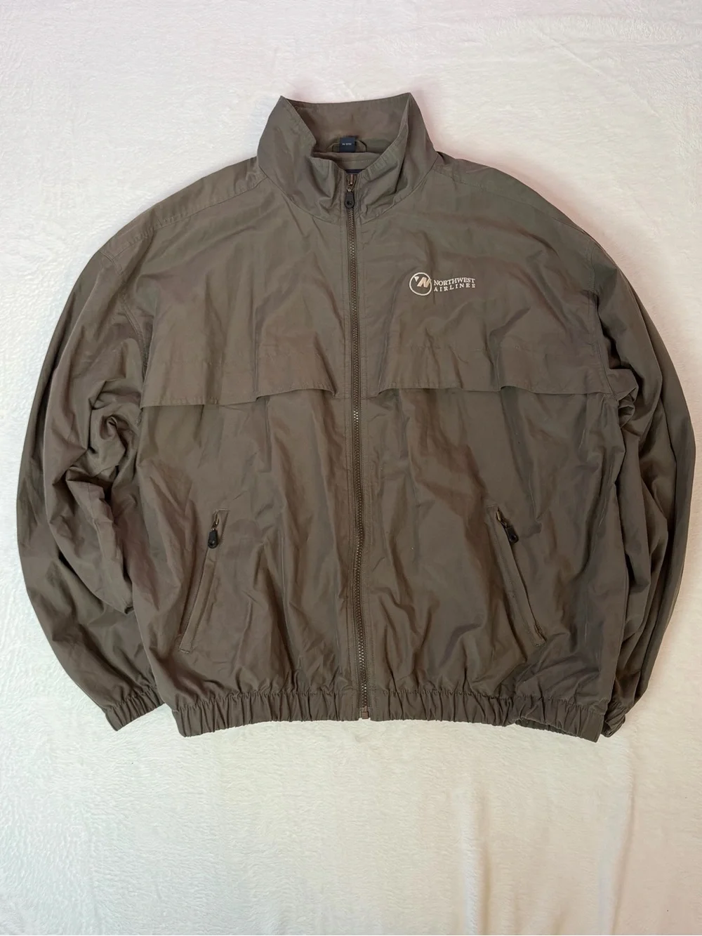 Vintage Y2K Northwest Airlines Windbreaker Jacket Brown‎ 2X Full Zip